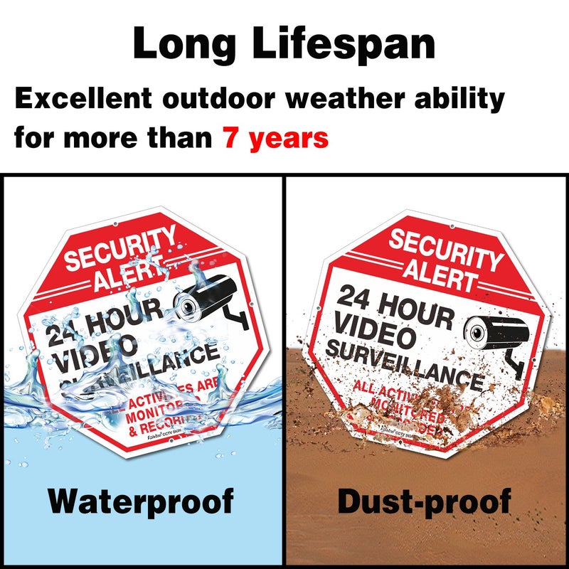 Faittoo Video Surveillance Sign, 4 Pack 10 x 10 Rust Free .040 Aluminum Security Warning Reflective Metal Signs, Indoor or Outdoor Use for Home Business CCTV Security Camera, UV Protected & Waterproof - Image 4